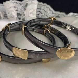 3 Black And Brushed Gold Stretch Bracelets